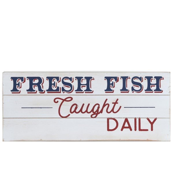 Urban Trends Collection Wood Rectangle Wall Art with Fresh Fish Caught Daily Printed Distressed Finish White 17504